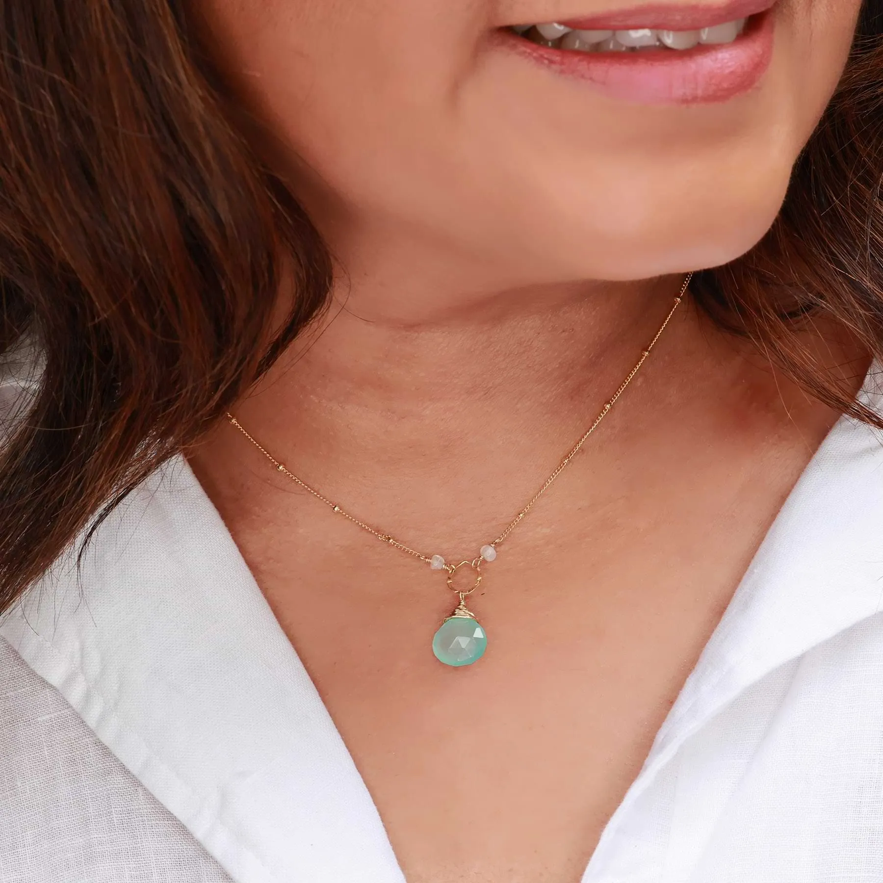 Seaspray - Seafoam Chalcedony Delicate Gold Necklace