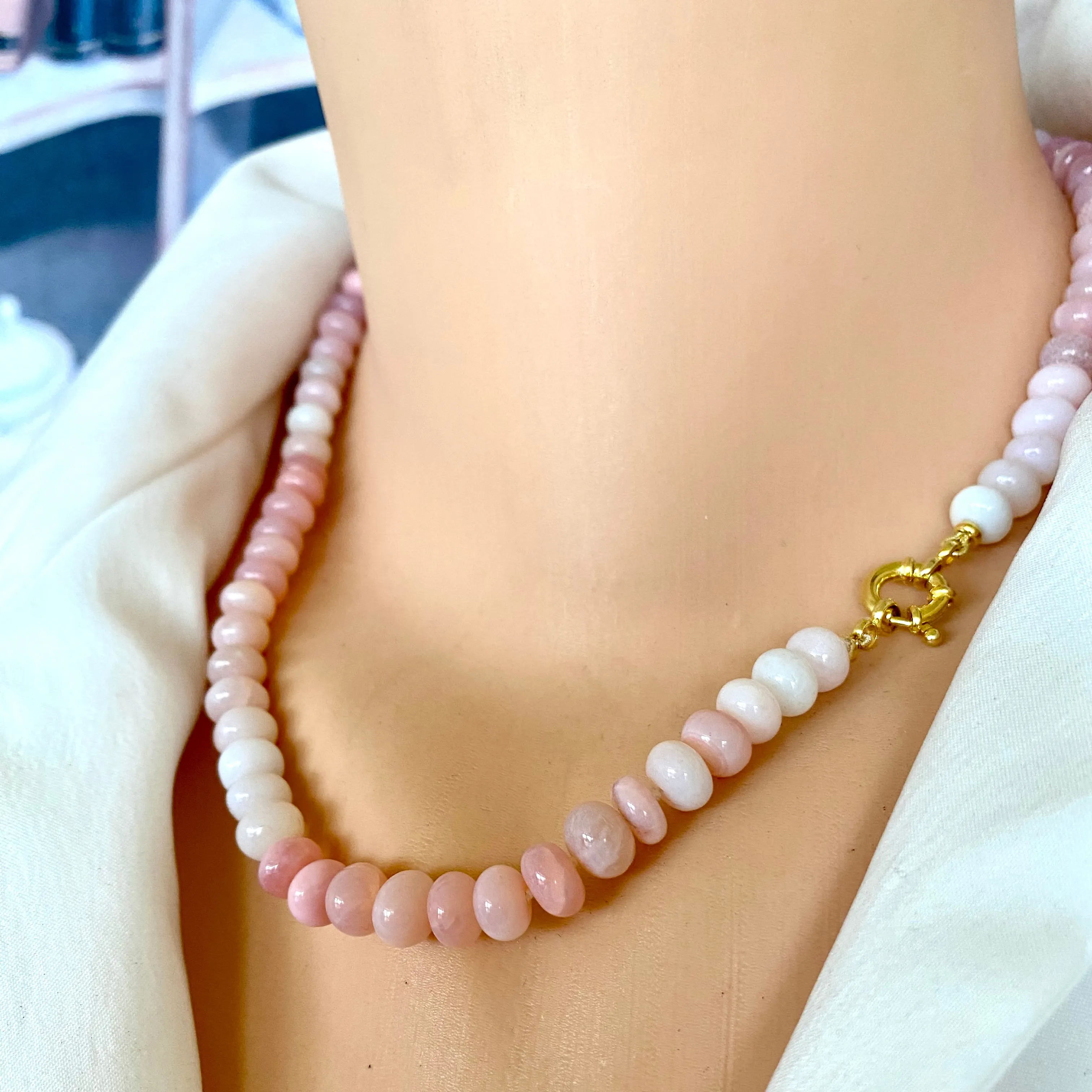 Shaded Pink Opal Candy Necklace, 18.5inches, Gold Vermeil Plated Sterling Silver Marine Closure