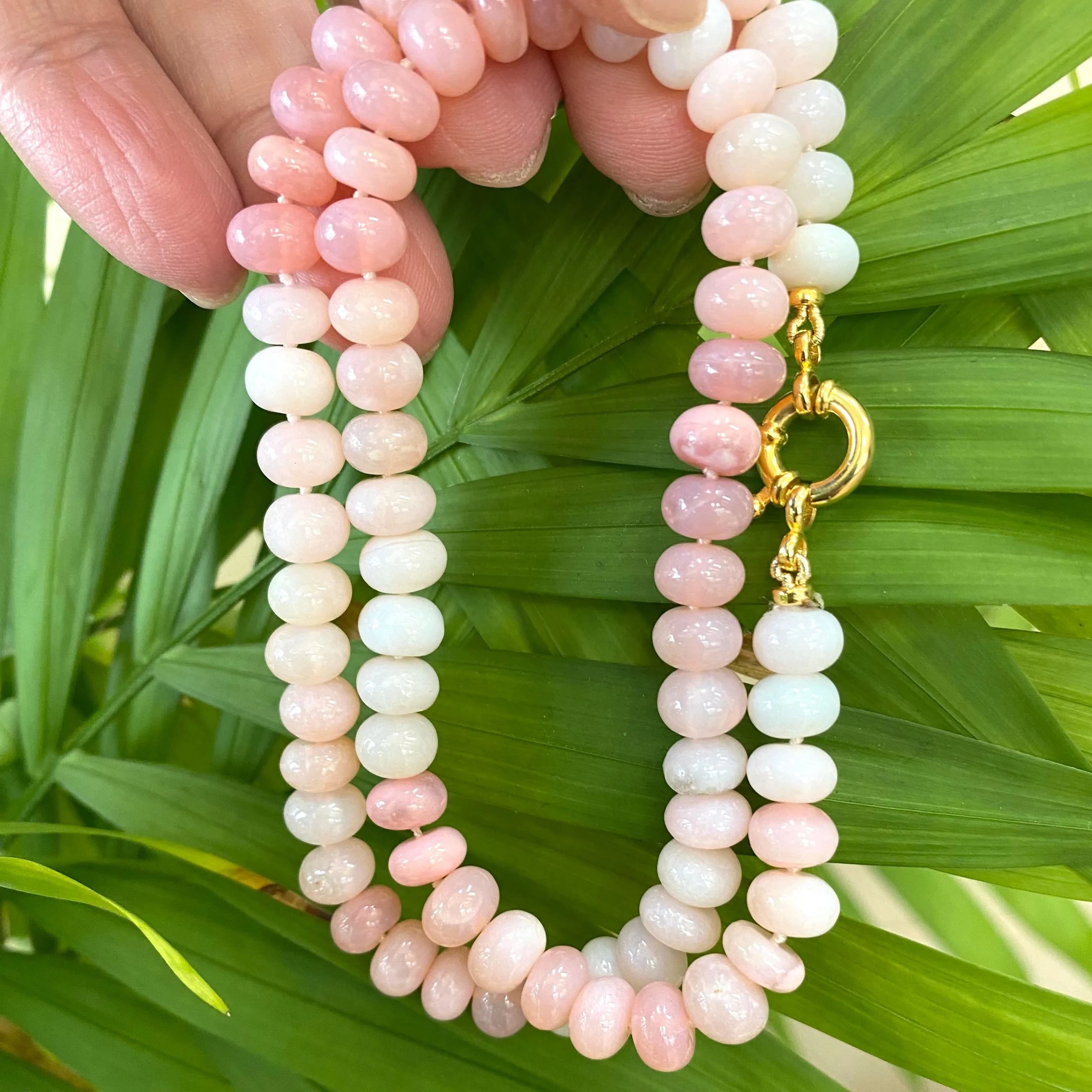 Shaded Pink Opal Candy Necklace, 18.5inches, Gold Vermeil Plated Sterling Silver Marine Closure