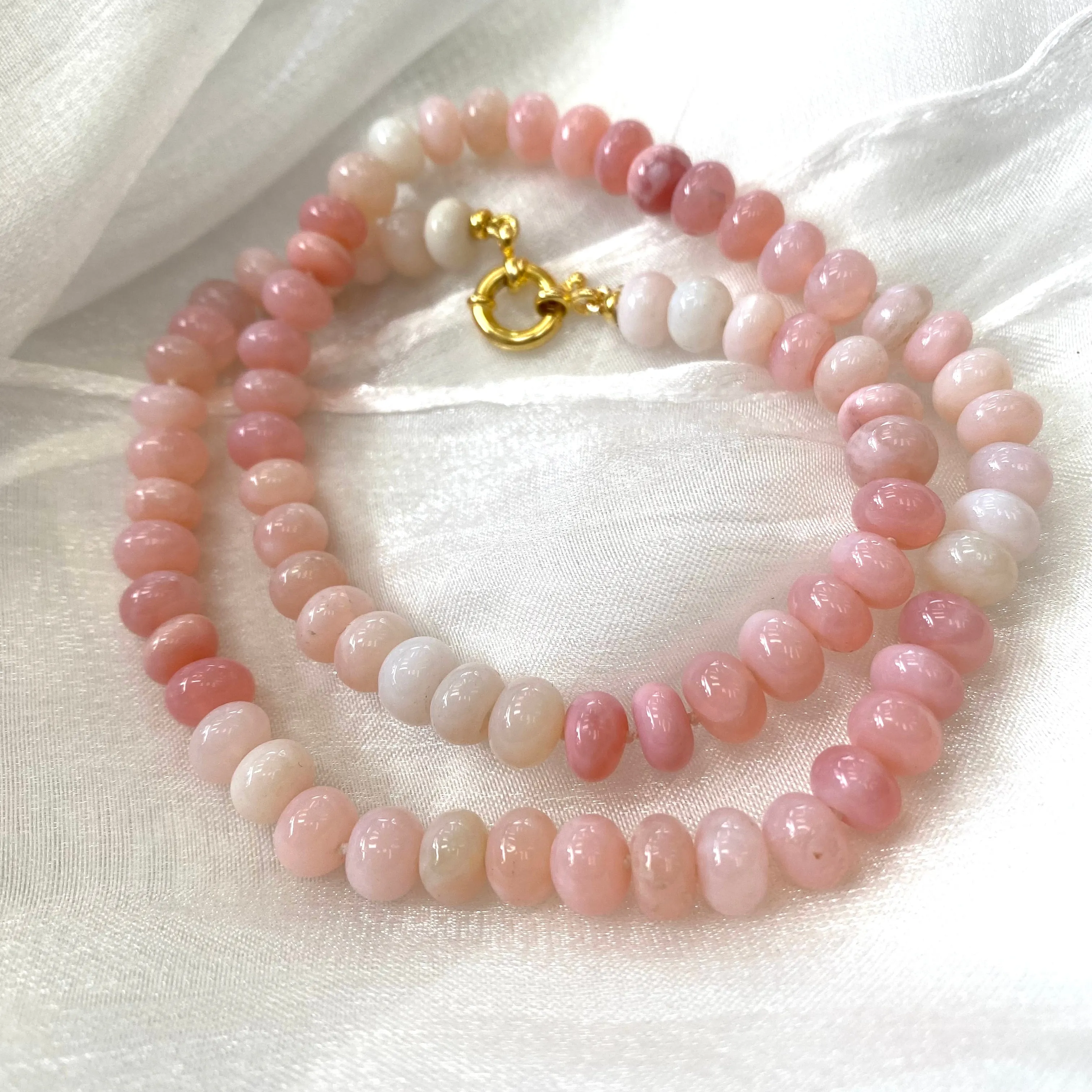 Shaded Pink Opal Candy Necklace, 18.5inches, Gold Vermeil Plated Sterling Silver Marine Closure