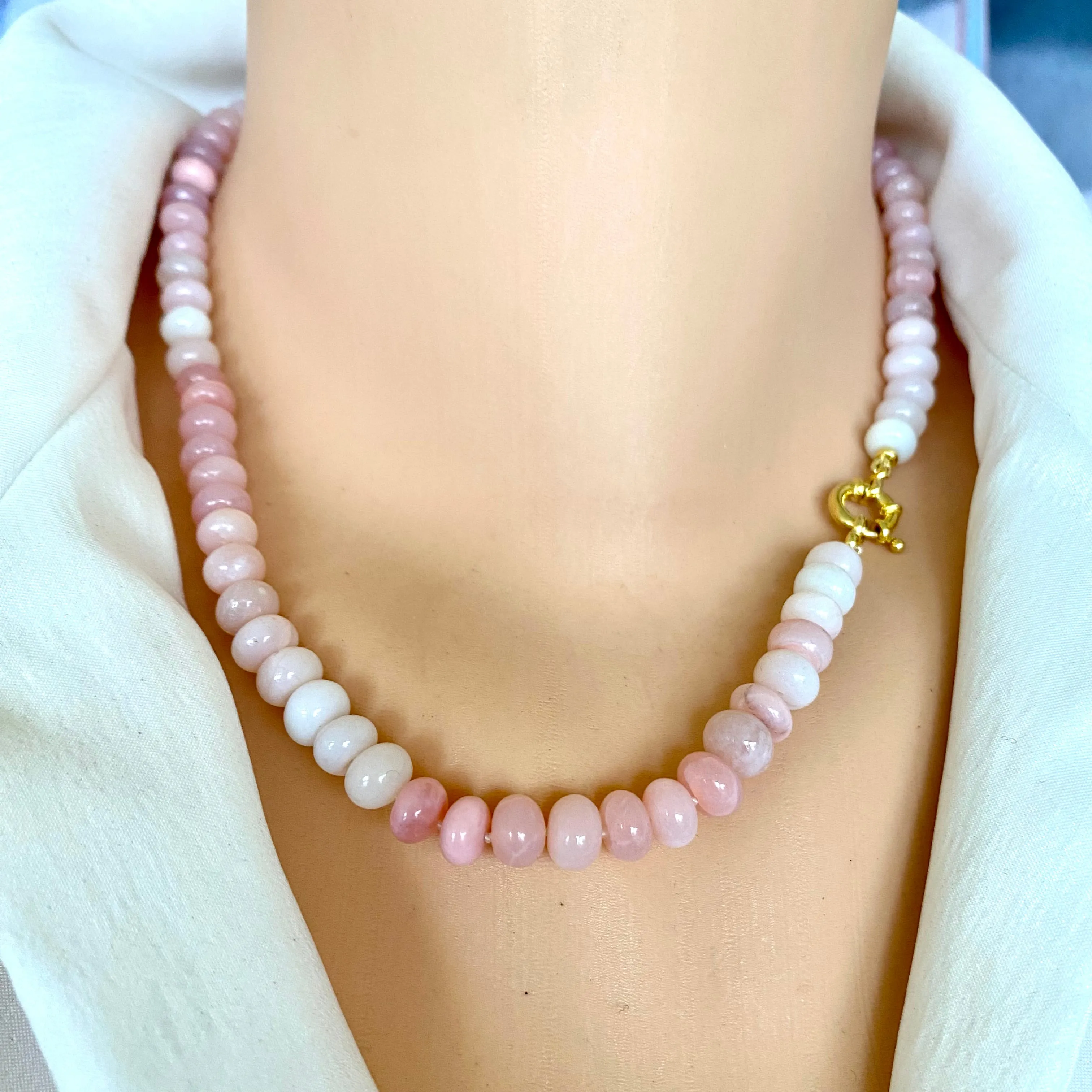 Shaded Pink Opal Candy Necklace, 18.5inches, Gold Vermeil Plated Sterling Silver Marine Closure