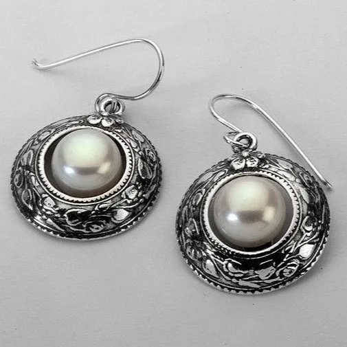 Silver earrings for women / dangle earrings. Nature Motif Earrings With Pearls