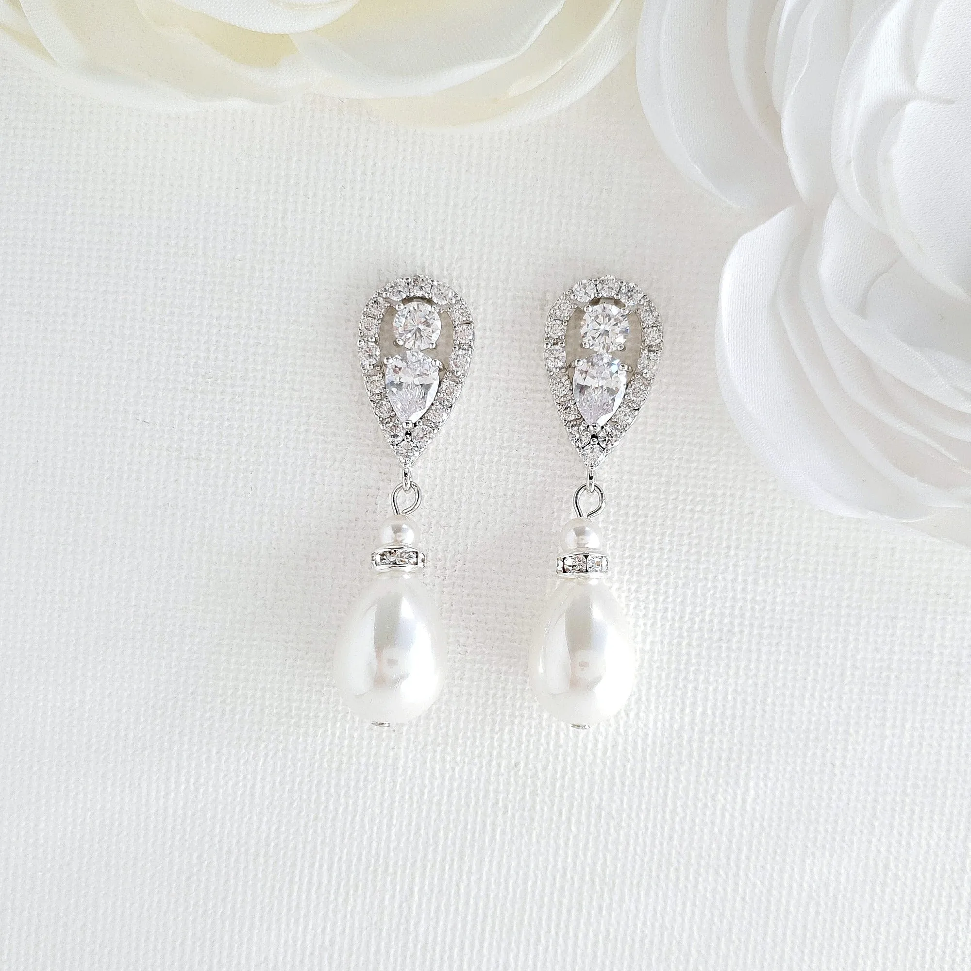 Silver Pearl Drop Earrings-Cera