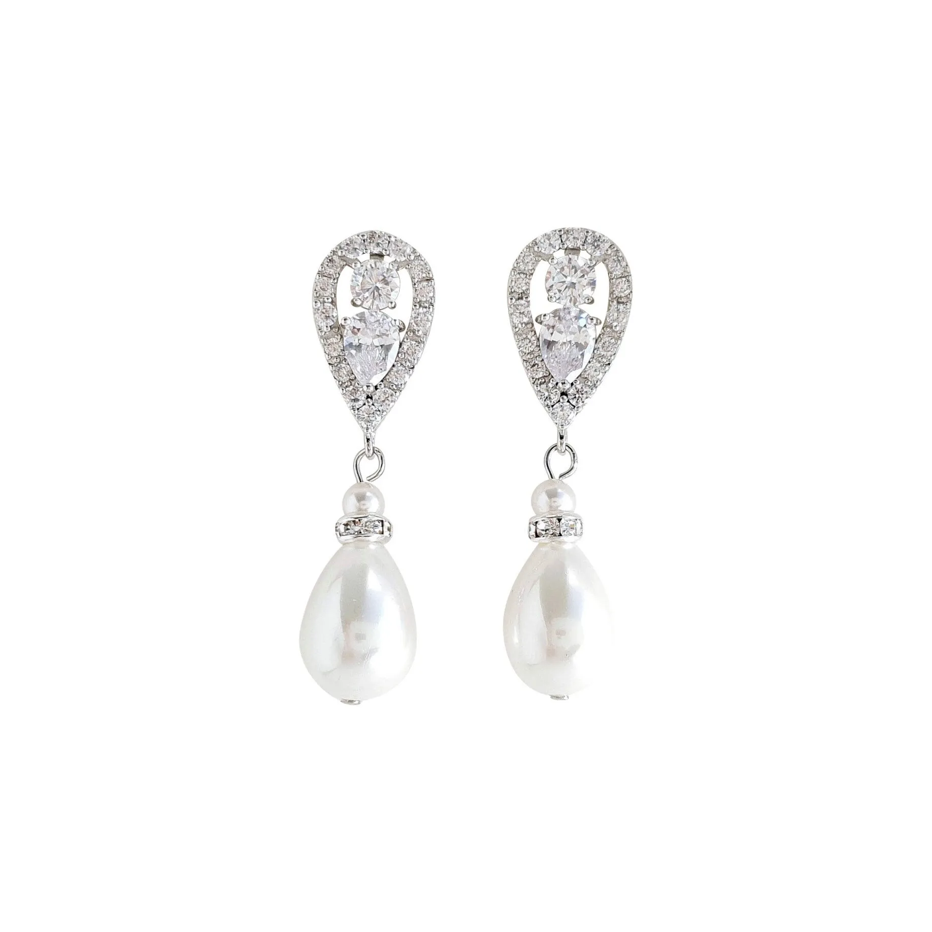 Silver Pearl Drop Earrings-Cera