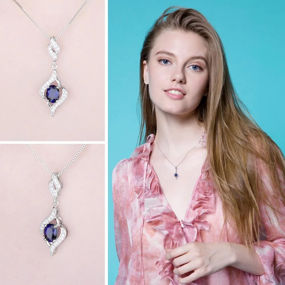 Statement Halo Blue Sapphire Pendant Necklace - 925 Sterling Silver ( Pendant without Chain )