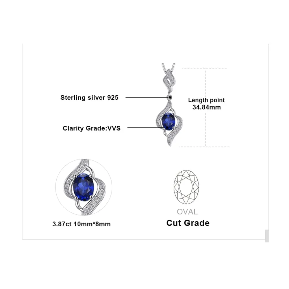 Statement Halo Blue Sapphire Pendant Necklace - 925 Sterling Silver ( Pendant without Chain )