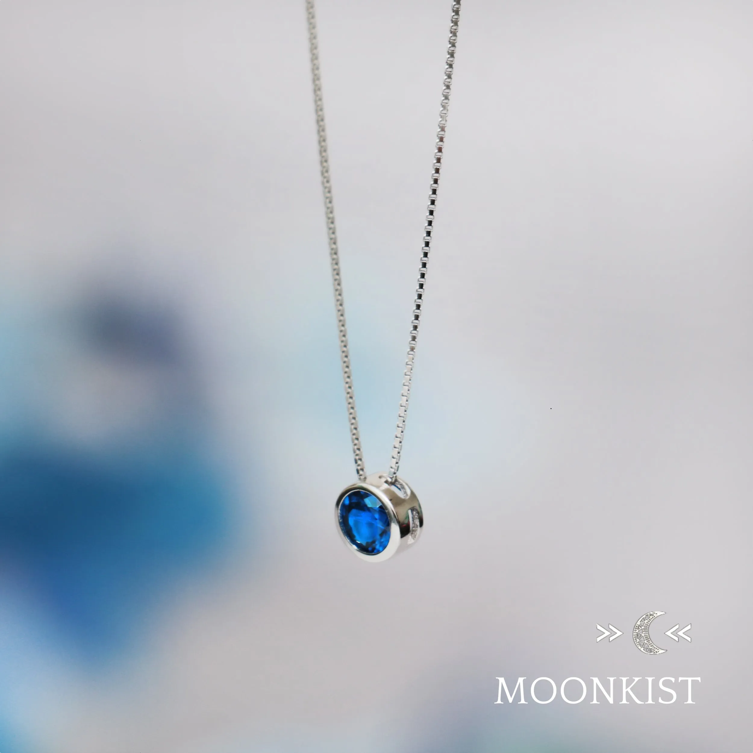 Sterling Silver Dainty Sapphire CZ Floating Pendant | Moonkist Designs