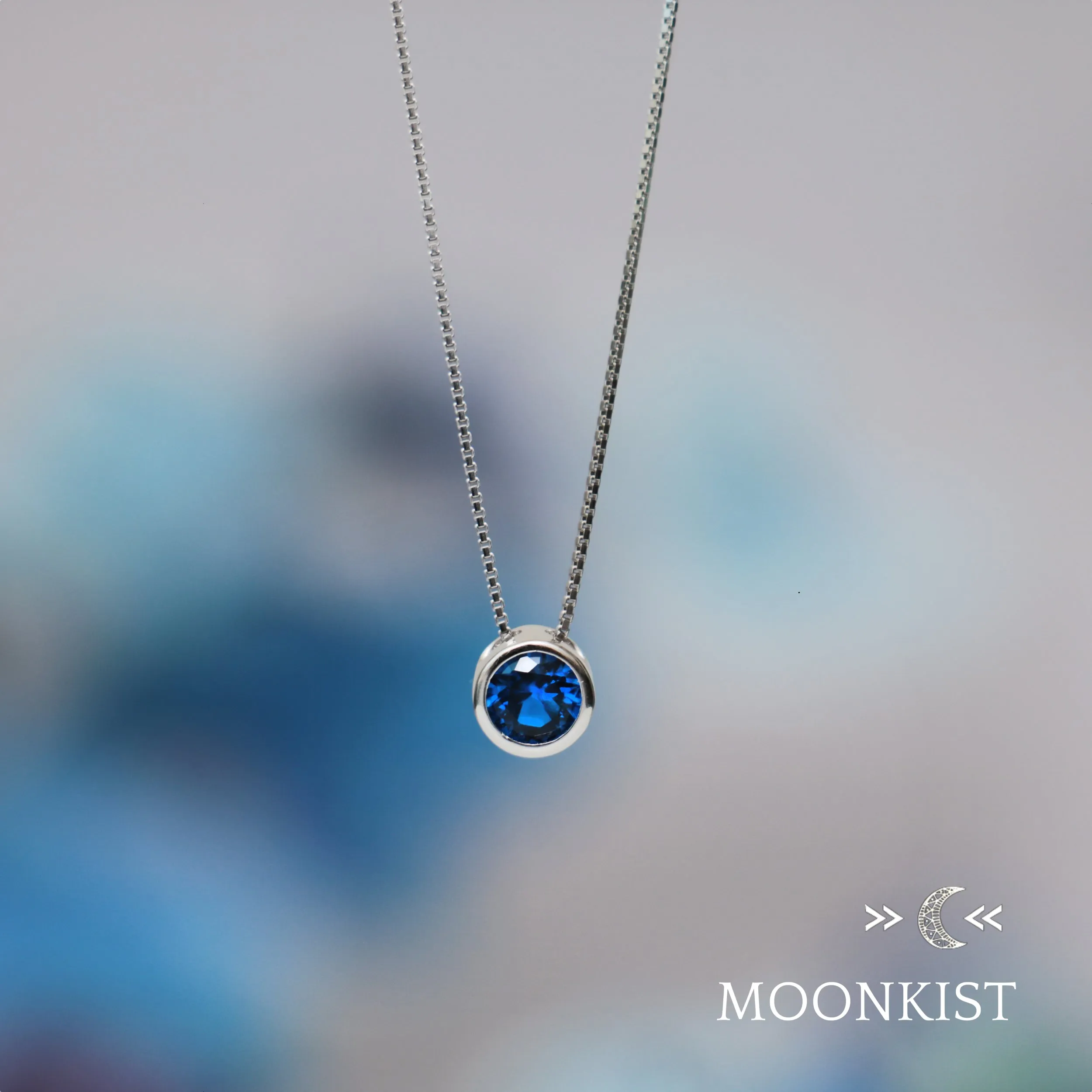 Sterling Silver Dainty Sapphire CZ Floating Pendant | Moonkist Designs