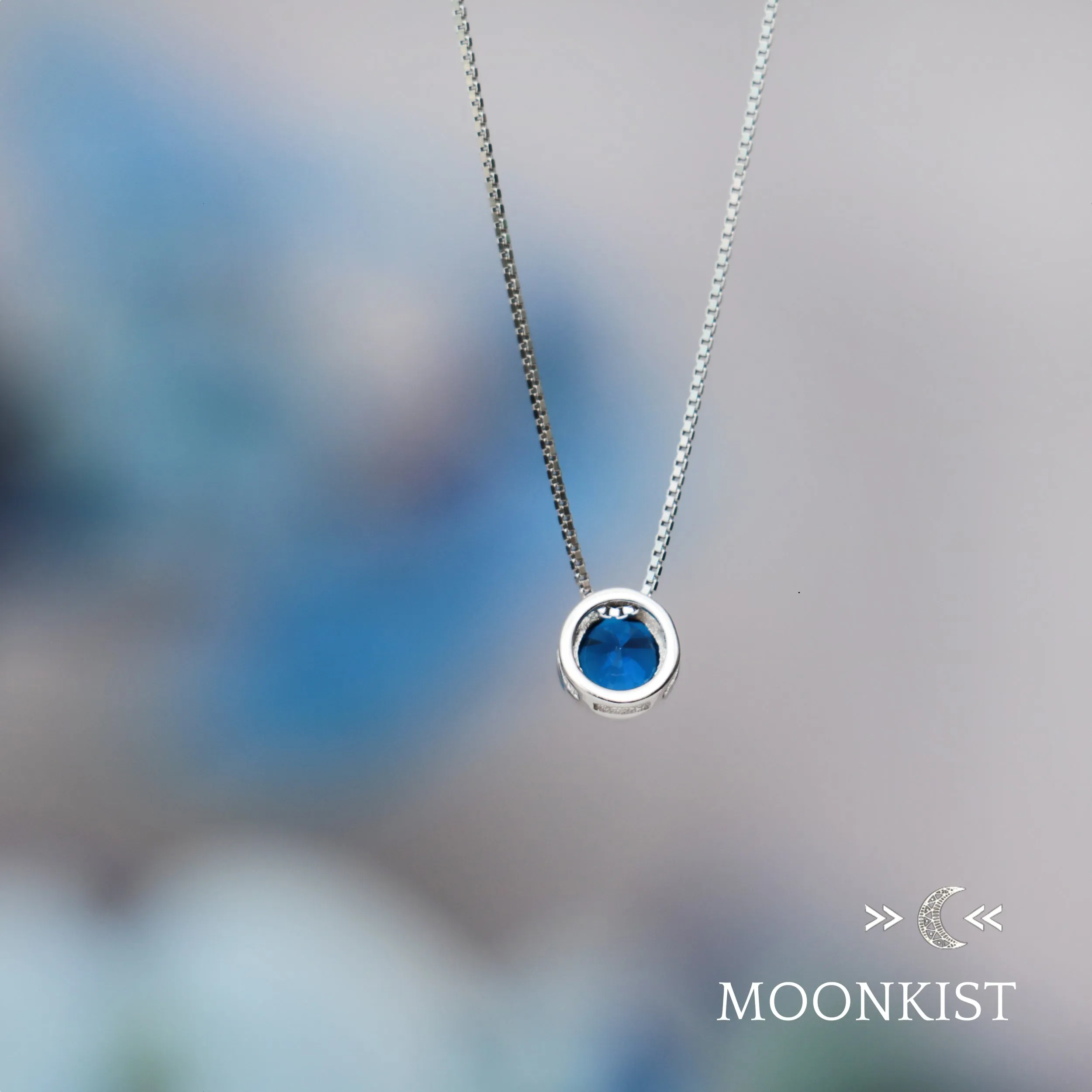 Sterling Silver Dainty Sapphire CZ Floating Pendant | Moonkist Designs