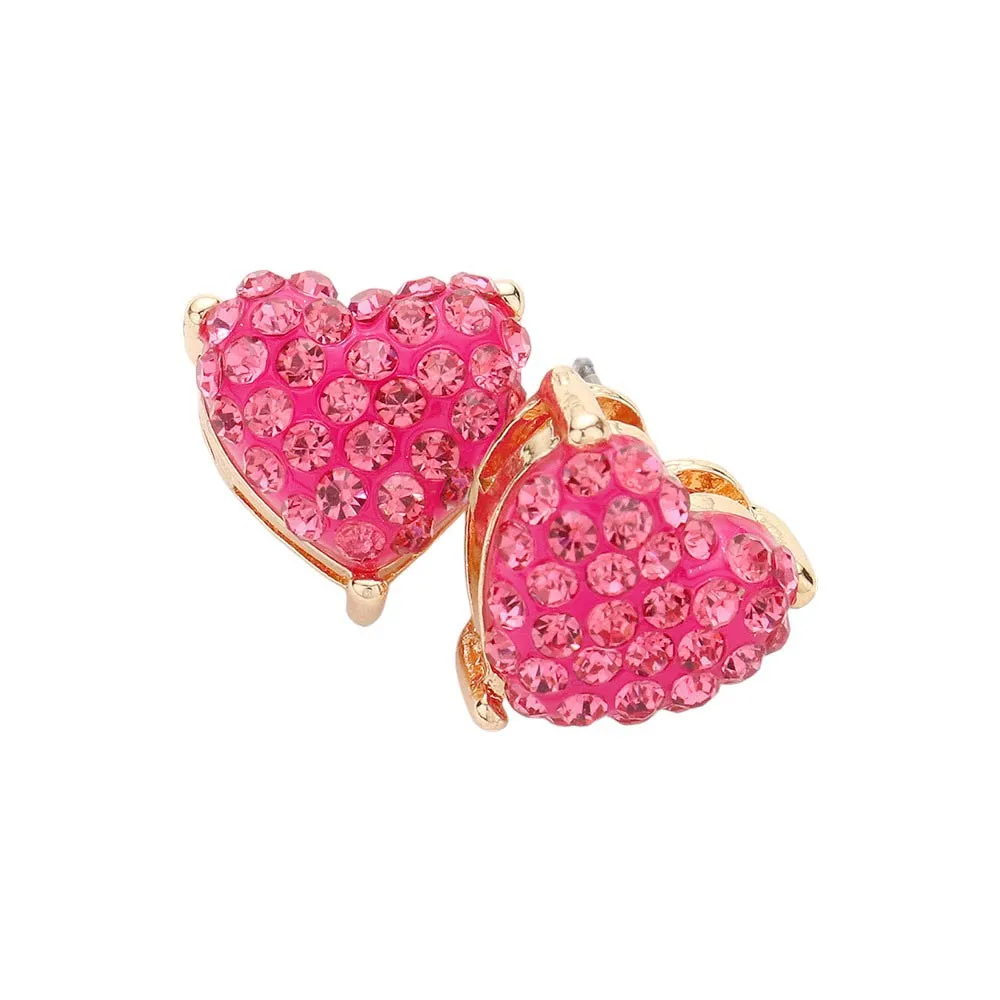 Stone Embellished Heart Stud Earrings