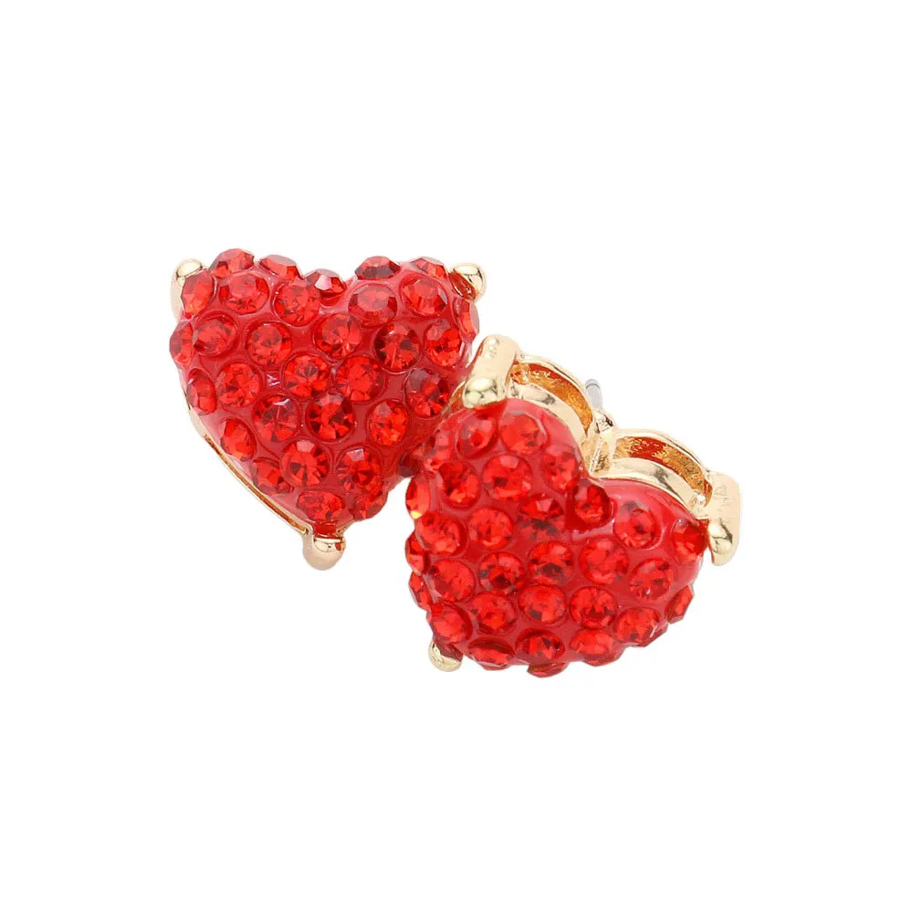 Stone Embellished Heart Stud Earrings