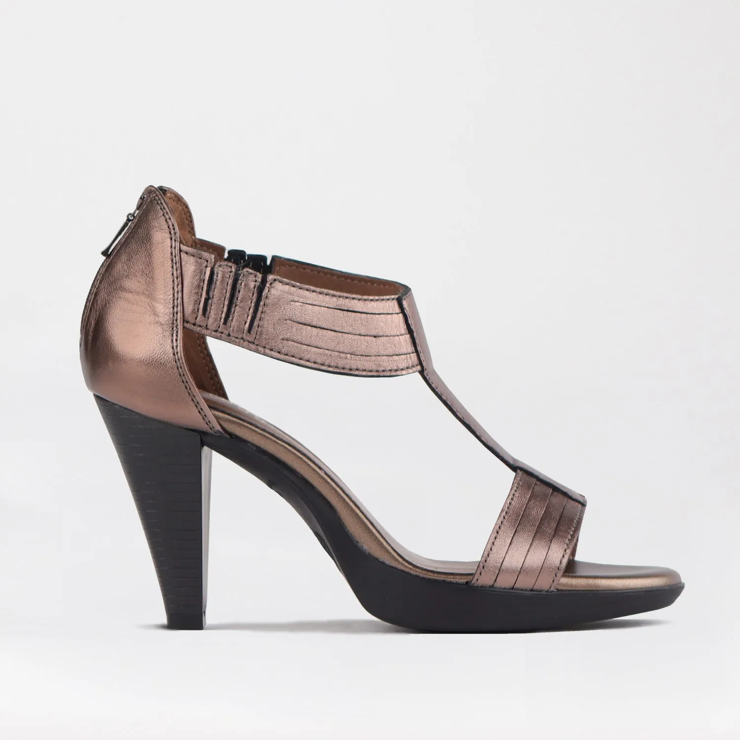 T-Bar High Heel Sandal in Lead Metallic - 10729