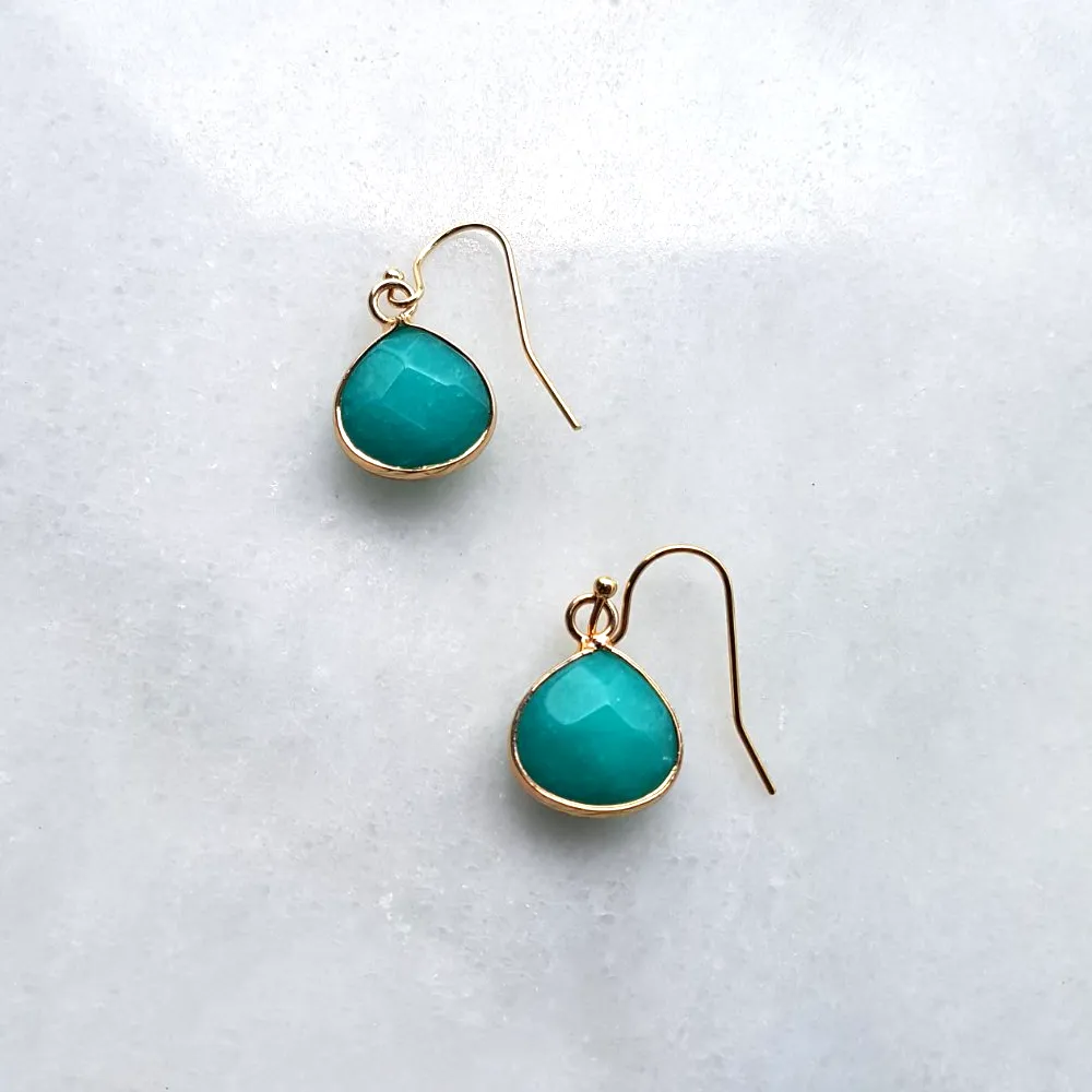 Teal Jade Pear Single Drop Earrings