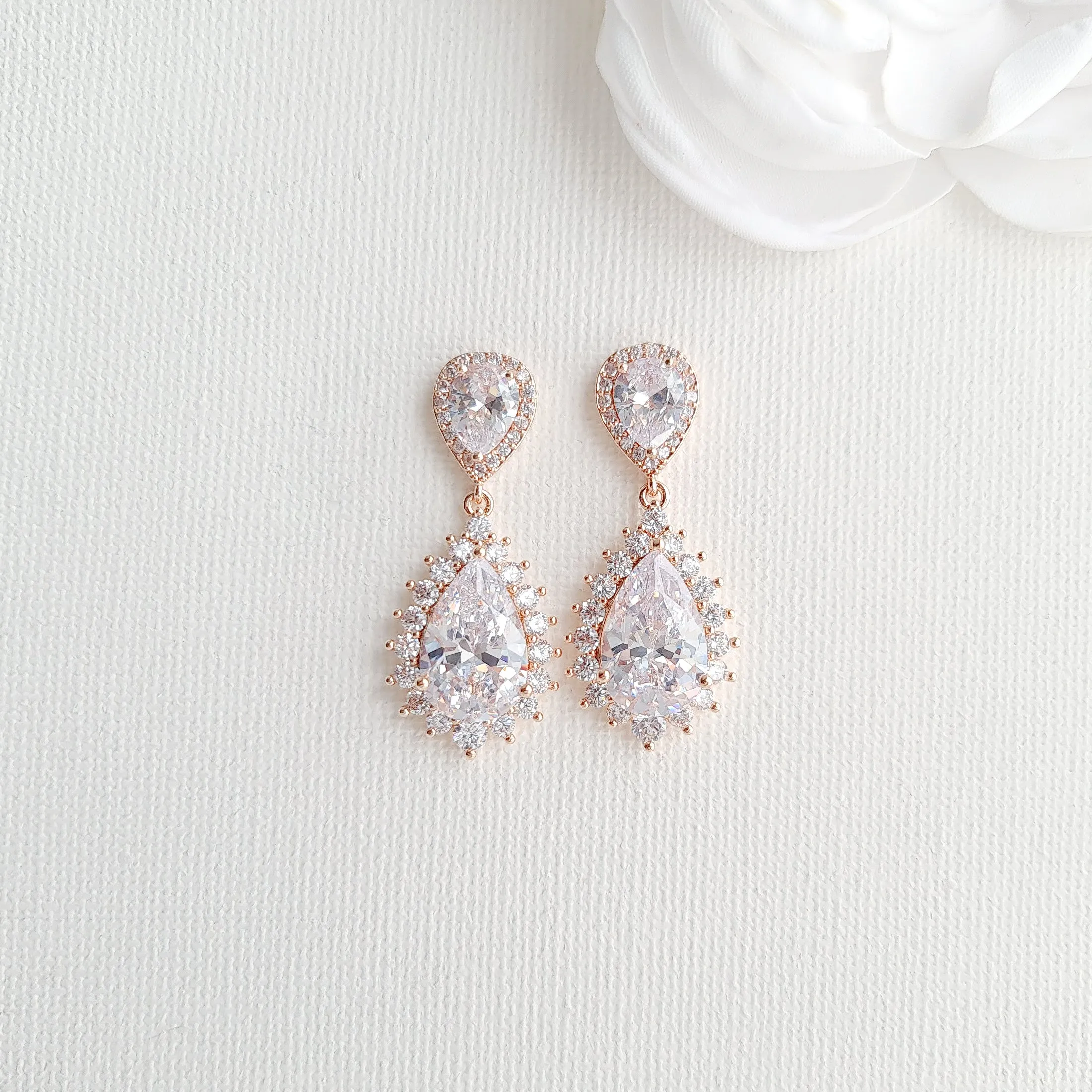 Teardrop Rose Gold Earrings For Weddings-Raya