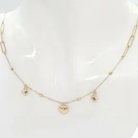 Three Heart Station Necklace 18K Gold