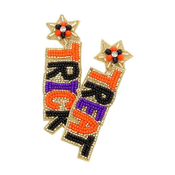 Trick Treat Felt Back Beaded Message Dangle Earrings