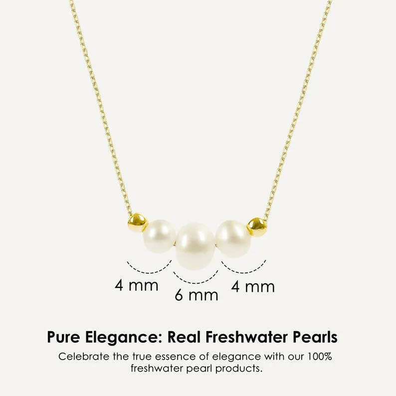 Triple Pearl Necklace | 14K Solid Gold