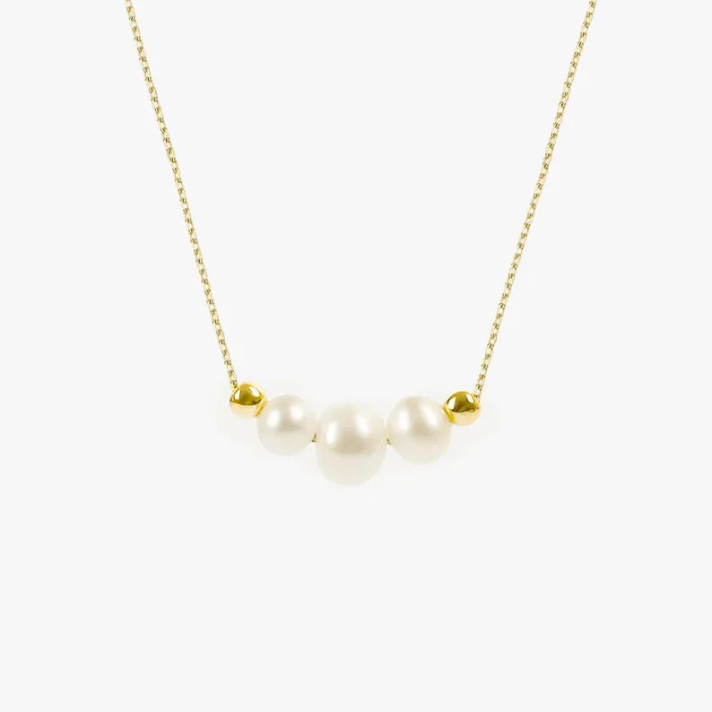 Triple Pearl Necklace | 14K Solid Gold