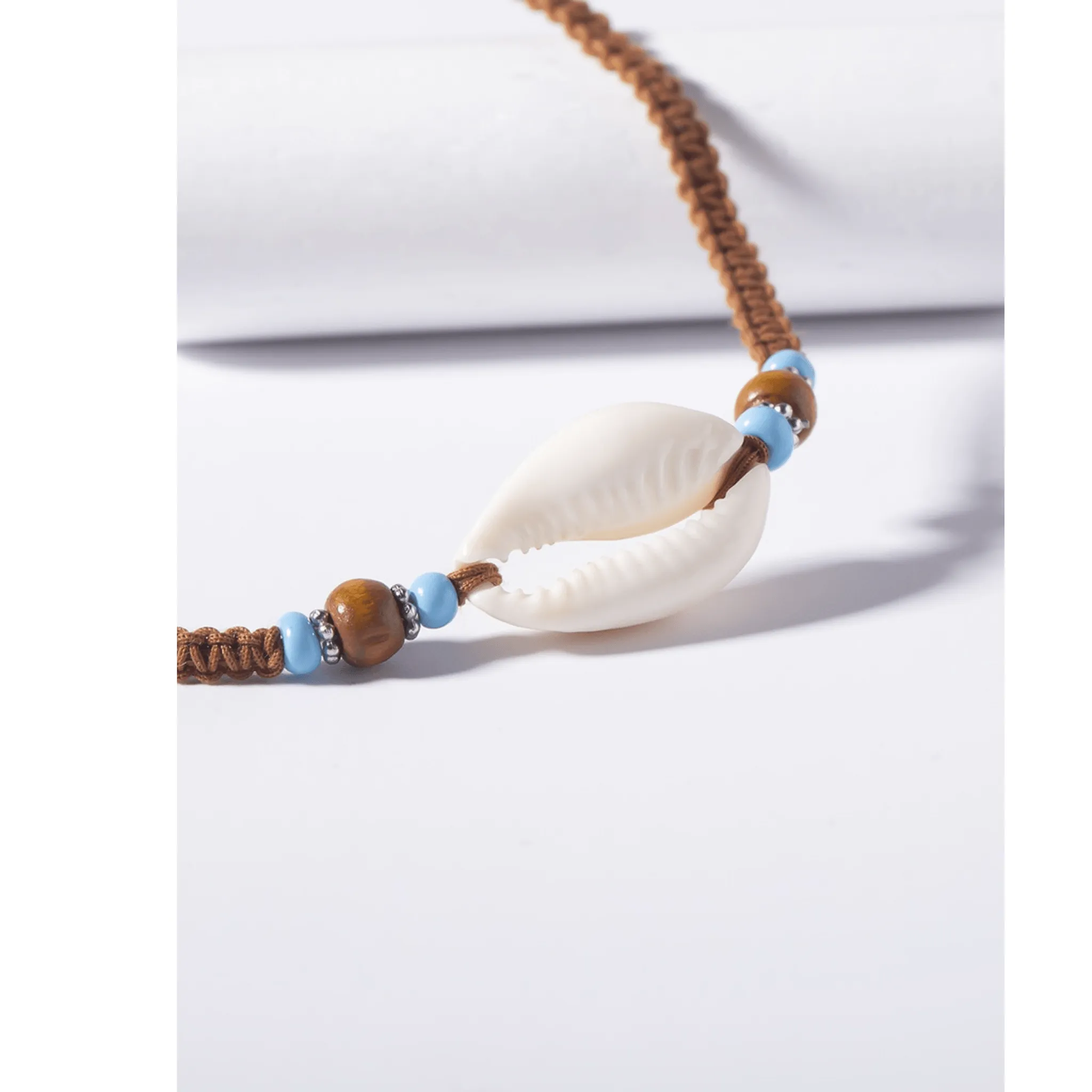 Turquoise Bead and Cowrie Choker Necklace