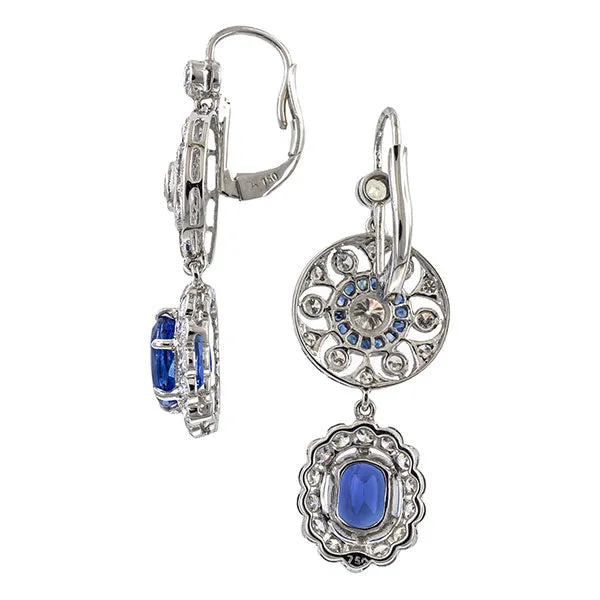 Vintage Sapphire & Diamond Drop Earrings