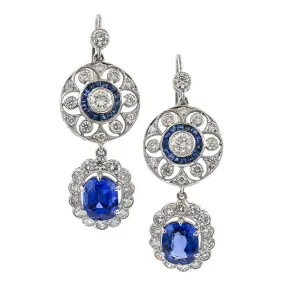 Vintage Sapphire & Diamond Drop Earrings