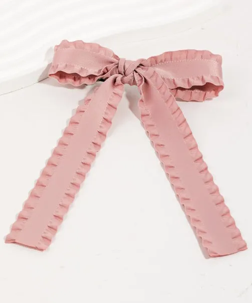 Wavy Bow Hair Clip - Pink